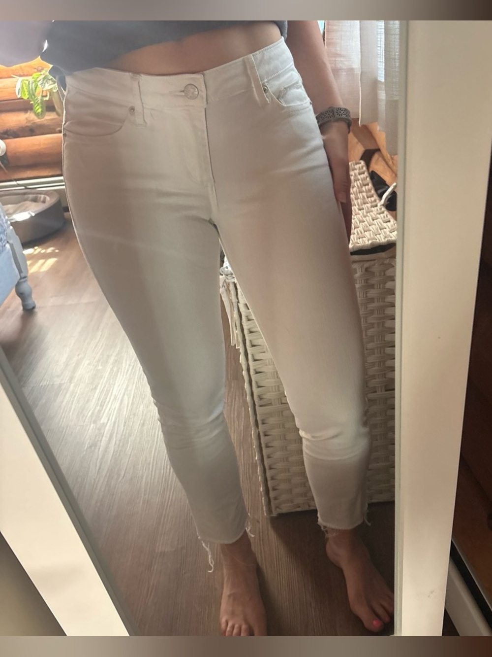 Lucky Brand White Frayed-Hem Ankle Jeans